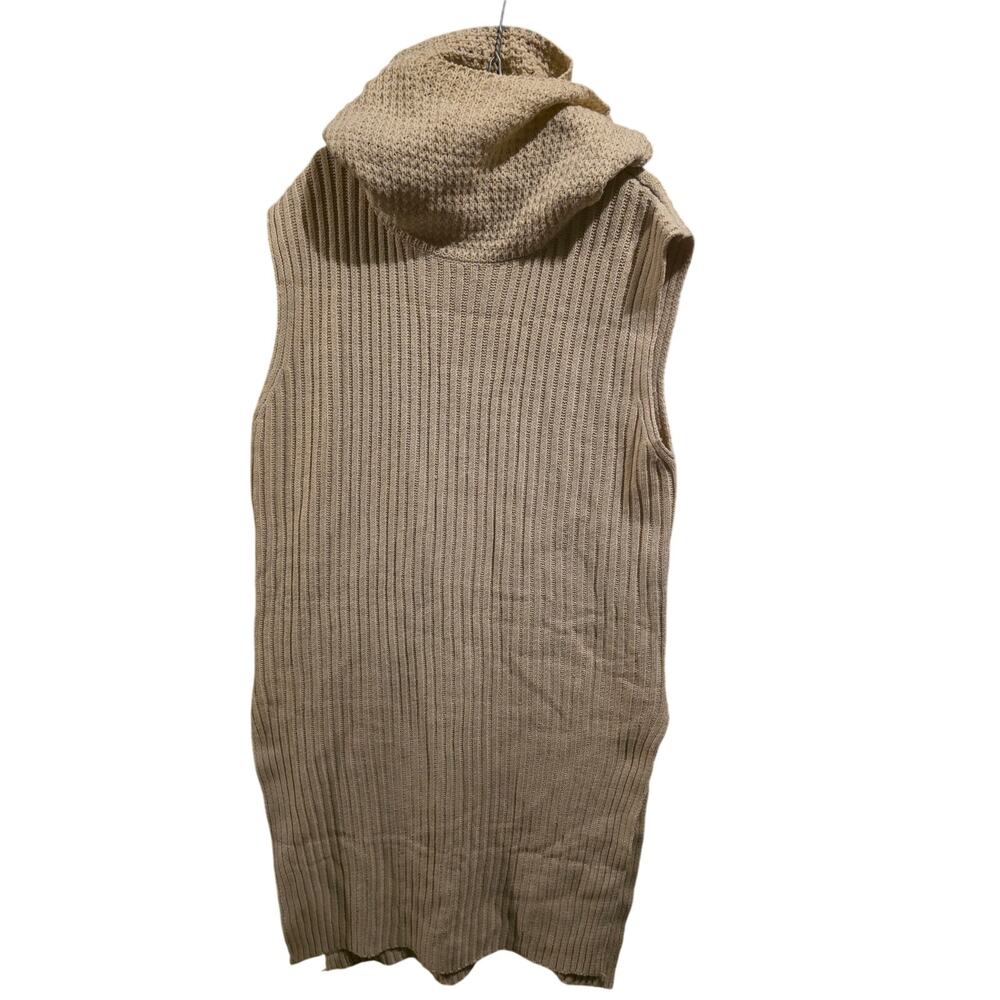 POL Lagen Look Cowl Neck Sweater Dress L Womens Tan‎ Knit Sleeveless Midi Warm